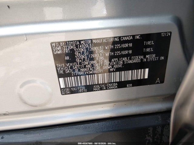 Auction sale of the 2025 Toyota Rav4 Hybrid Se, vin: 2T3T6RFV4SW086091, lot number: 45387685