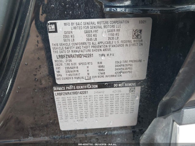 Продажа на аукционе авто 2021 Buick Envision Fwd Essence, vin: LRBFZNR47MD142281, номер лота: 45387701