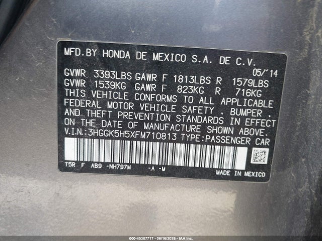 3HGGK5H5XFM710813 Honda FIT LX