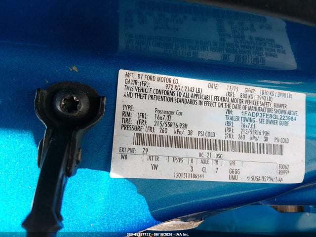 Ford FOCUS SE 2016 1FADP3FE8GL223984 Image 9