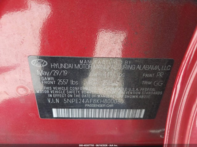 Hyundai SONATA SE 2019 5NPE24AF8KH800030 Image 9