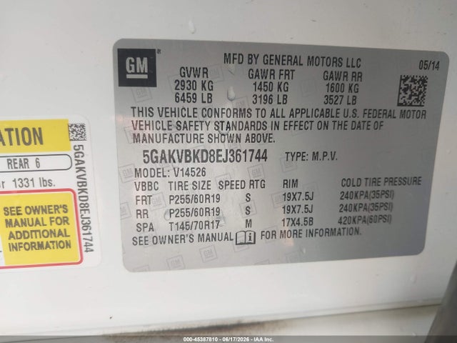 5GAKVBKD8EJ361744 Buick Enclave Leather