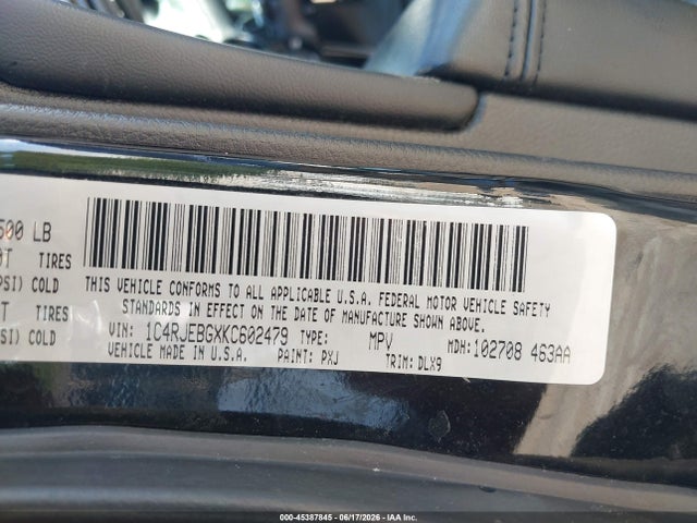 Aukcja sprzedaży 2019 Jeep Grand Cherokee Limited 4x2, vin: 1C4RJEBGXKC602479, numer aukcji: 45387845