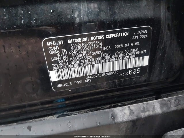 Продажа на аукционе авто 2024 Mitsubishi Outlander Se 2.5 2wd/se Black Edition S-awc/se Black Edition W/pano Roof S-awc, vin: JA4J3VA81RZ080540, номер лота: 45387888