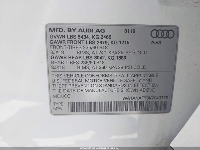 WA1ANAFY3K2049378 Audi Q5 45 Premium