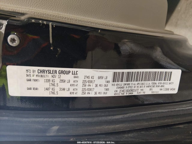 45387918 :رقم المزاد ، 2C4RC1BGXDR631672 vin ، 2013 Chrysler Town & Country Touring مزاد بيع