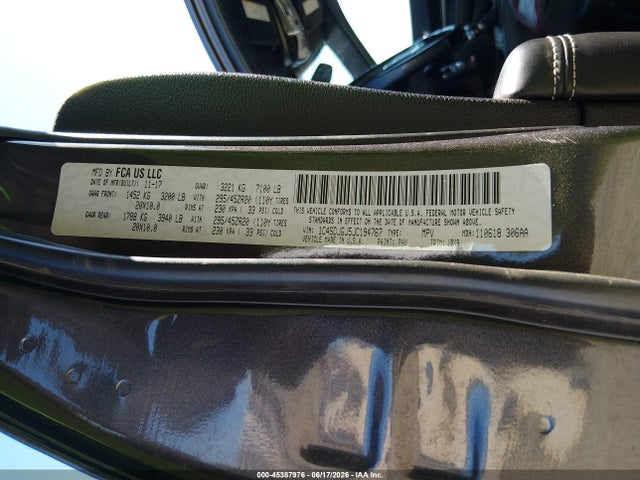 45387976 :رقم المزاد ، 1C4SDJGJ5JC194767 vin ، 2018 Dodge Durango Srt Awd مزاد بيع