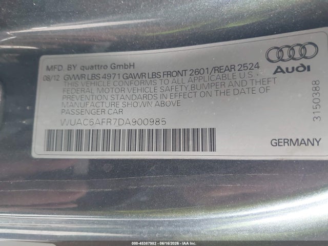 2013 Audi Rs 5 4.2 მანქანა იყიდება აუქციონზე, vin: WUAC6AFR7DA900985, აუქციონის ნომერი: 45387982