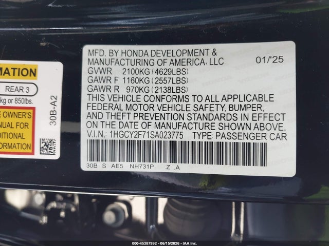 Продаж на аукціоні авто 2025 Honda Accord Hybrid Sport-l, vin: 1HGCY2F71SA023775, номер лоту: 45387992