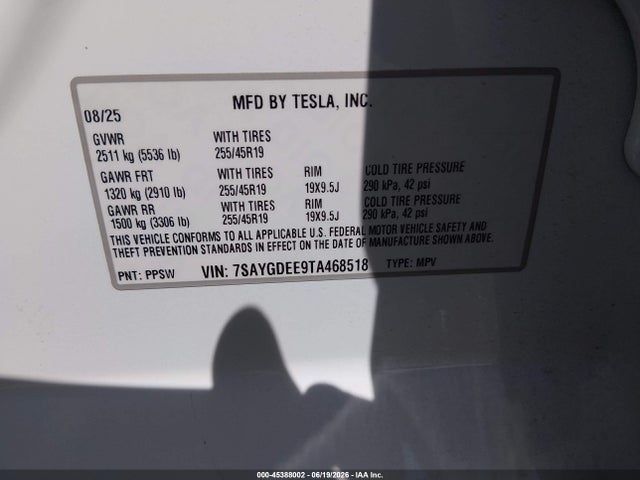 45388002 :رقم المزاد ، 7SAYGDEE9TA468518 vin ، 2026 Tesla Model Y All-wheel Drive/long Range Launch Series/premium All-wheel Drive مزاد بيع