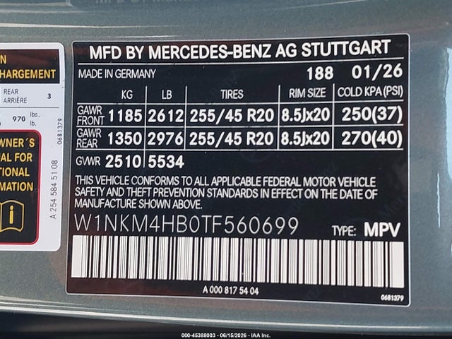 45388003 :رقم المزاد ، W1NKM4HB0TF560699 vin ، 2026 Mercedes-benz Glc 300 مزاد بيع