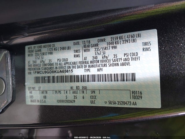 Ford ESCAPE SE 2019 1FMCU9GD8KUA65815 Image 9