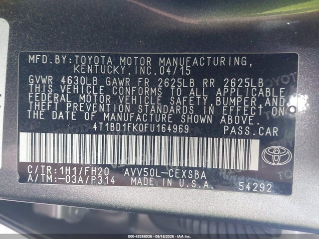 4T1BD1FK0FU164969 Toyota Camry Hybrid Se