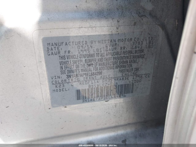 Nissan SENTRA S 2014 3N1AB7AP1EL684296 Image 9