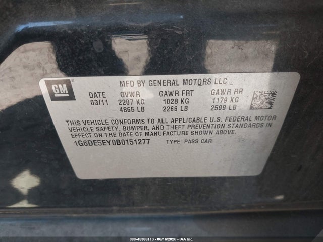 45388113 :رقم المزاد ، 1G6DE5EY0B0151277 vin ، 2011 Cadillac Cts Luxury مزاد بيع