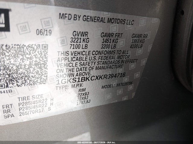 GMC YUKON SLT 2019 1GKS1BKCXKR394716 Image 9