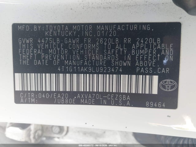 Toyota CAMRY SE 2020 4T1G11AK9LU923474 Image 9