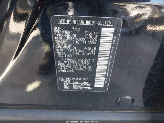 Продаж на аукціоні авто 2012 Infiniti Qx56, vin: JN8AZ2NF9C9519328, номер лоту: 45388185