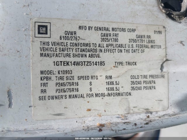 Aukcja sprzedaży 1996 Gmc Sierra K1500, vin: 1GTEK14W3TZ514185, numer aukcji: 45388186