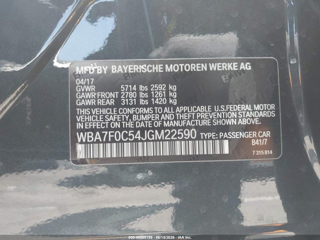 WBA7F0C54JGM22590 BMW 7 Series 750i