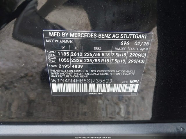 Продаж на аукціоні авто 2025 Mercedes-benz Gla 250 4matic, vin: W1N4N4HB8SJ735623, номер лоту: 45388239