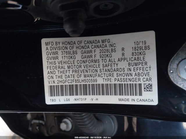 Honda Civic Sport 2020 2HGFC2F85LH500599 Image 9