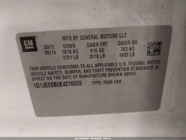 1G1JE6SB0E4216639 Chevrolet Sonic Ltz Auto