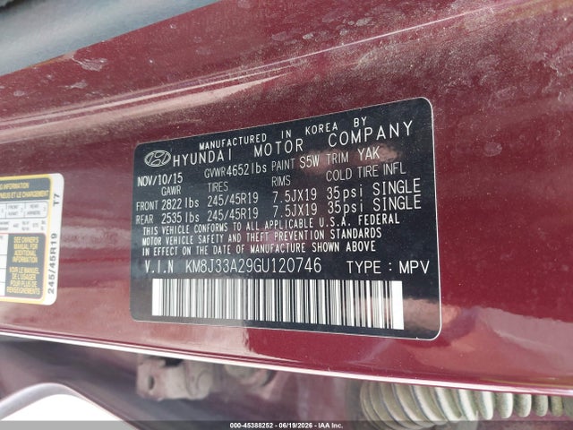Hyundai Tucson Limited 2016 KM8J33A29GU120746 Image 9