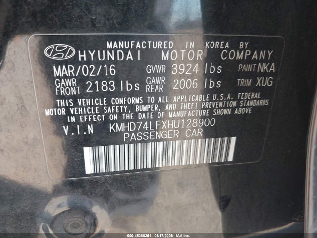 Aukcja sprzedaży 2017 Hyundai Elantra Se, vin: KMHD74LFXHU128900, numer aukcji: 45388261