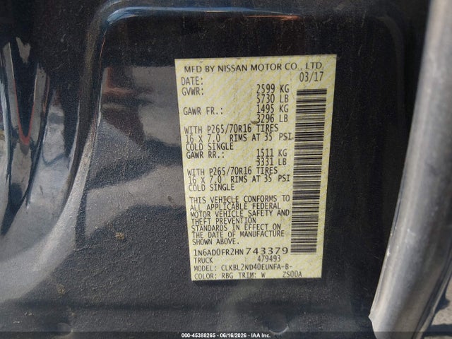Nissan Frontier Sv 2017 1N6AD0FR2HN743379 Image 9
