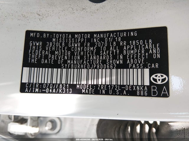 Toyota COROLLA LE 2018 5YFBURHE0JP800662 Image 9