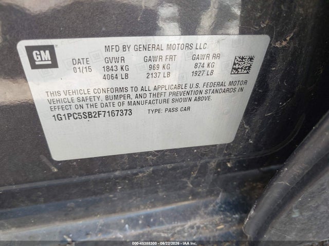 1G1PC5SB2F7167373 Chevrolet Cruze 1lt Auto