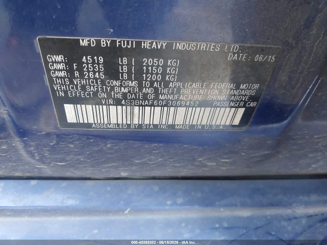 Subaru Legacy 2.5i Premium 2015 4S3BNAF60F3069452 Image 9