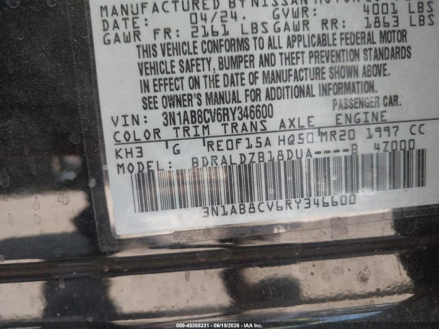 Продаж на аукціоні авто 2024 Nissan Sentra Sv Xtronic Cvt, vin: 3N1AB8CV6RY346600, номер лоту: 45388331