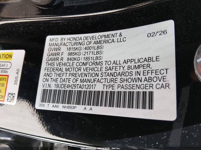 45388335 :رقم المزاد ، 19UDE4H29TA012017 vin ، 2026 Acura Integra Fwd مزاد بيع