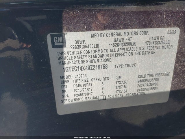 Aukcja sprzedaży 2009 Gmc Sierra 1500 Work Truck, vin: 1GTEC14X49Z218168, numer aukcji: 45388347