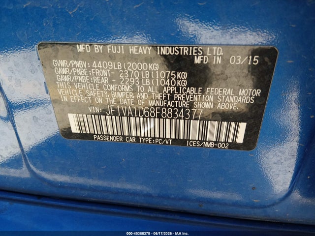 Subaru Wrx Premium 2015 JF1VA1D68F8834377 Image 9