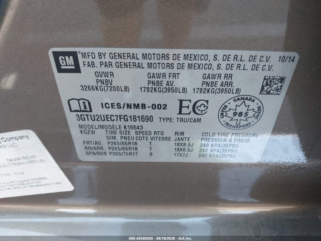 GMC Sierra 1500 Sle 2015 3GTU2UEC7FG181690 Image 9