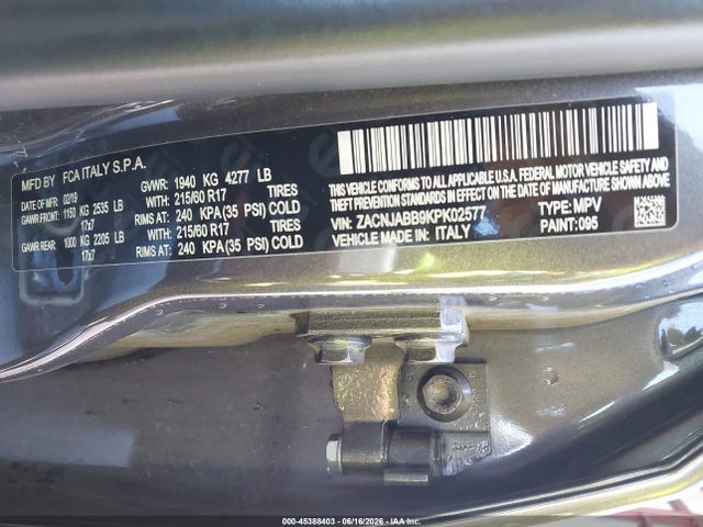 ZACNJABB9KPK02577 Jeep Renegade Latitude Fwd