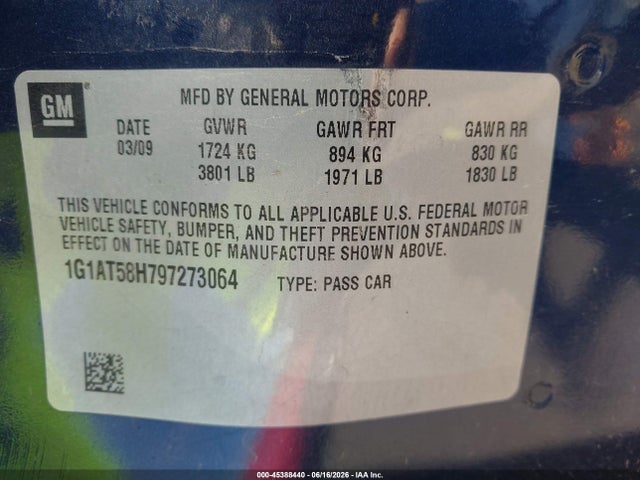 45388440 :رقم المزاد ، 1G1AT58H797273064 vin ، 2009 Chevrolet Cobalt Lt مزاد بيع