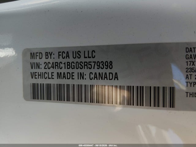 Aukcja sprzedaży 2025 Chrysler Pacifica Select, vin: 2C4RC1BG0SR579398, numer aukcji: 45388447