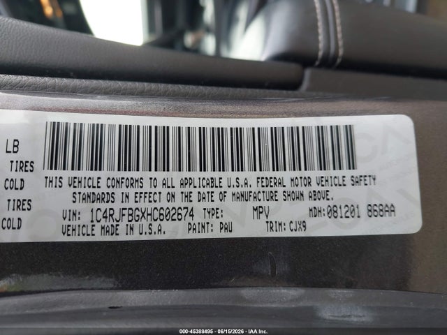 Продаж на аукціоні авто 2017 Jeep Grand Cherokee Limited 4x4, vin: 1C4RJFBGXHC602674, номер лоту: 45388495