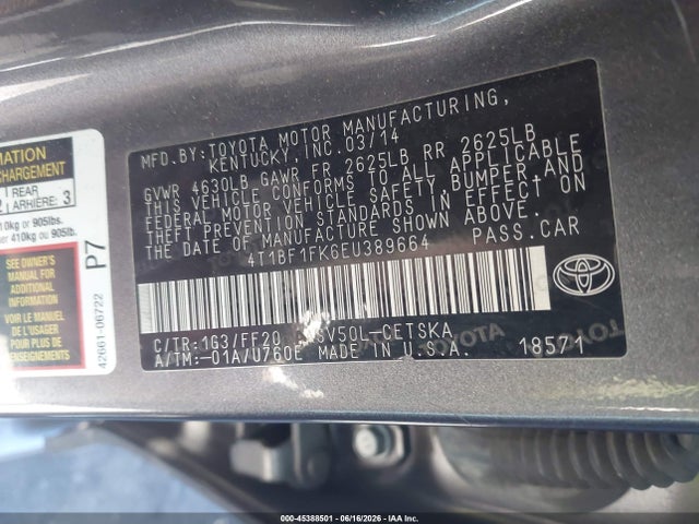 Toyota CAMRY SE 2014 4T1BF1FK6EU389664 Image 9
