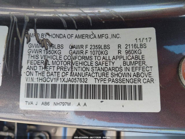 1HGCV1F1XJA057632 Honda ACCORD LX
