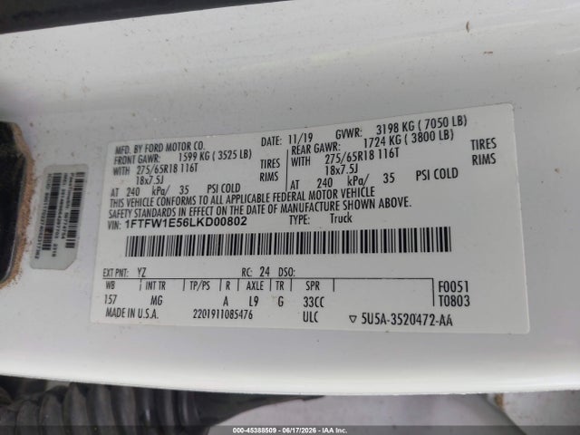 Ford F-150 Xlt 2020 1FTFW1E56LKD00802 Image 9