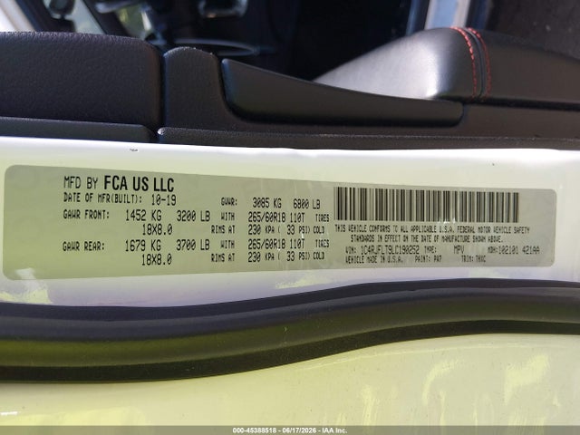 Продажа на аукционе авто 2020 Jeep Grand Cherokee Trailhawk 4x4, vin: 1C4RJFLT9LC190252, номер лота: 45388518