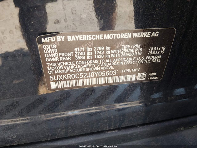 Auction sale of the 2018 Bmw X5 Xdrive35i, vin: 5UXKR0C52J0Y05603, lot number: 45388532