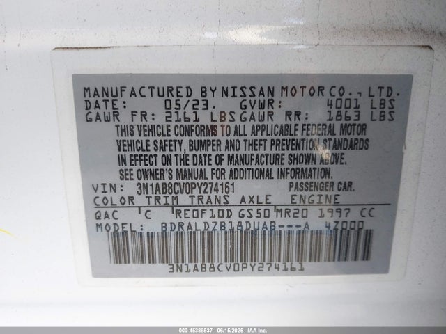 3N1AB8CV0PY274161 Nissan Sentra Sv Xtronic Cvt