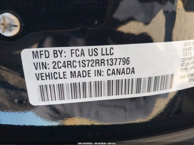 45388553 :رقم المزاد ، 2C4RC1S72RR137796 vin ، 2024 Chrysler Pacifica Hybrid Select مزاد بيع