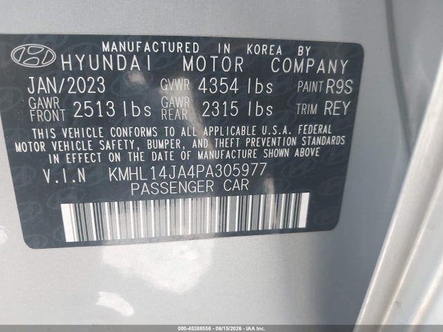Продаж на аукціоні авто 2023 Hyundai Sonata Sel, vin: KMHL14JA4PA305977, номер лоту: 45388556